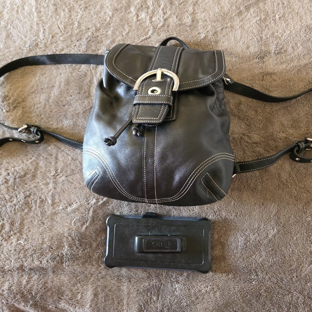 Vintage Coach Soho 3559 Black Leather Backpack Purse Drawstring Buckle - Picture 14 of 16